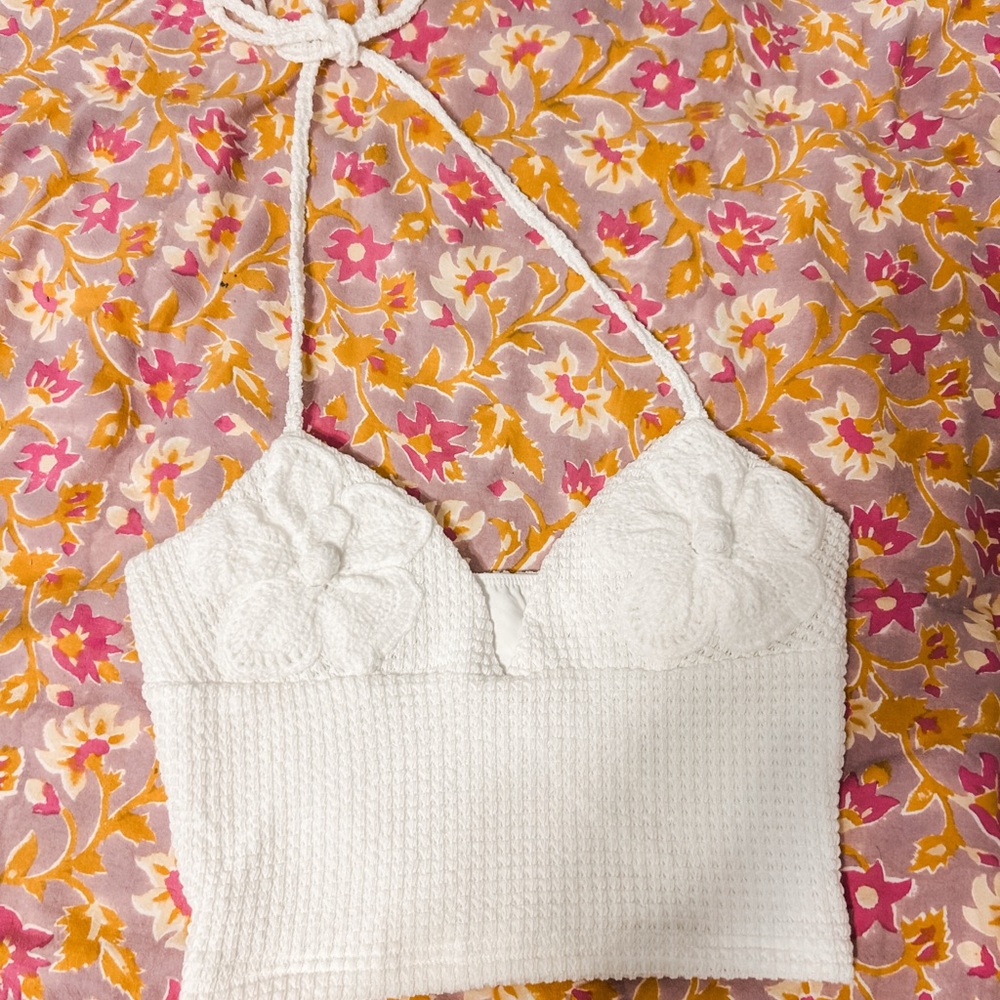 White Textured Halter Top